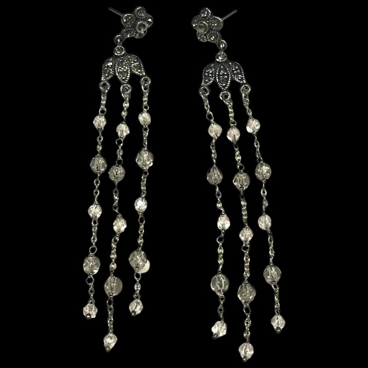 Estate Sterling Silver Marcasite Chandelier Earrings (1 of 5)