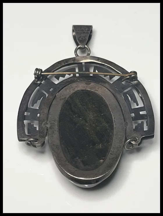 Large Vintage TAXCO 980 Sterling Silver and Carved Stone Brooch/Pin - 3