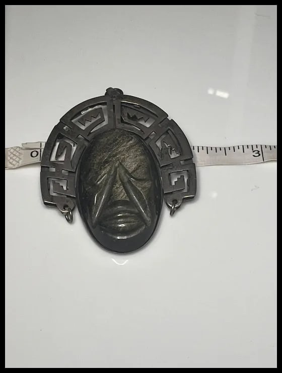 Large Vintage TAXCO 980 Sterling Silver and Carved Stone Brooch/Pin - 6