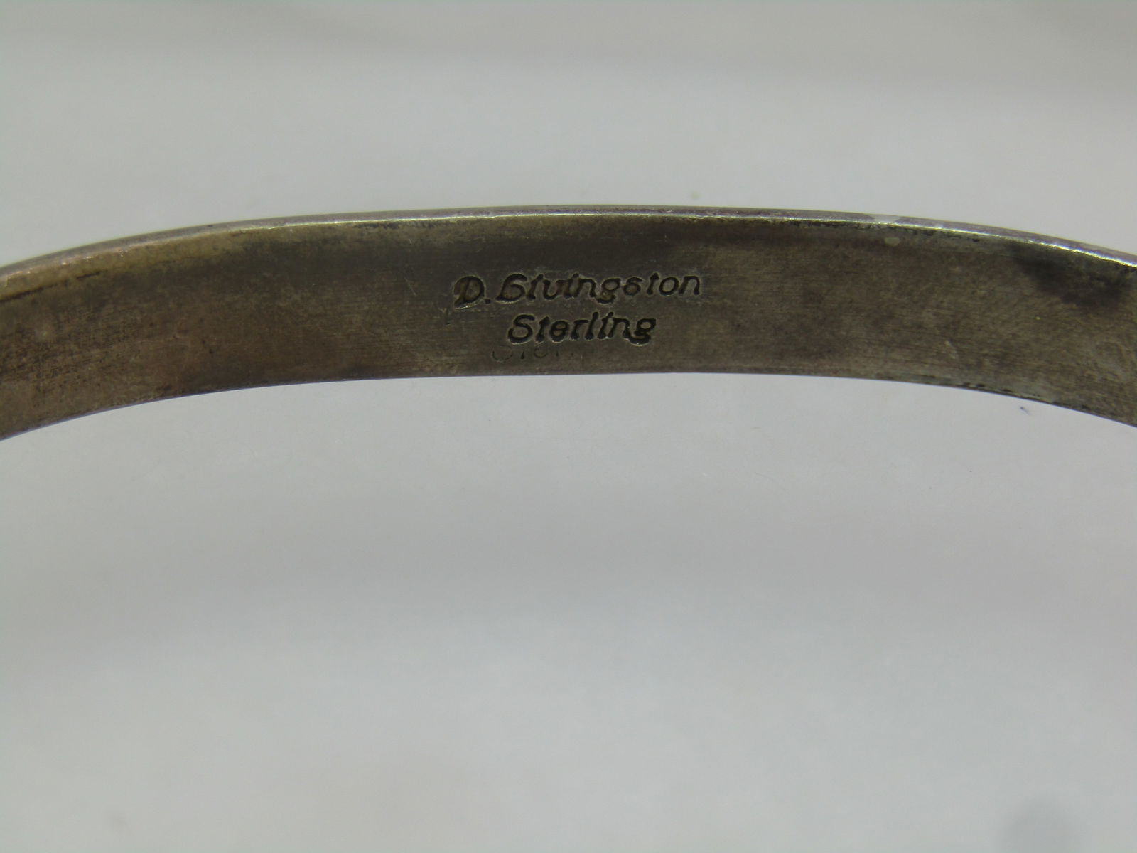 Vintage Sterling Navajo Onyx Cuff Bracelet, 6.5" Signed D. Livingstone, 1980's-1990's - 7