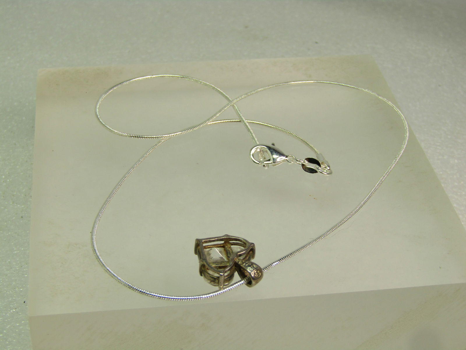 Vintage Sterlnig Heart CZ Necklace on 18" Serpentine Chain, 1980's-1990's - 5