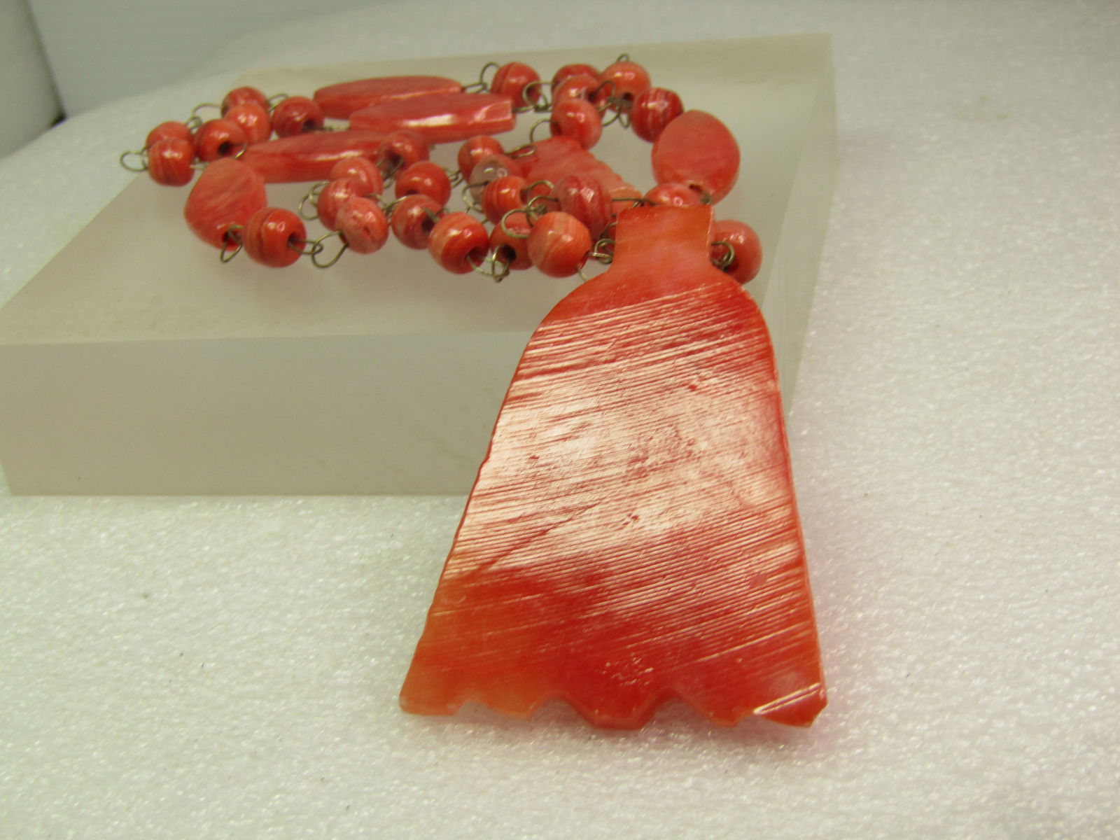 Vintage Carved Orange Quartz Tribal Necklace, 24", 1970's - 5