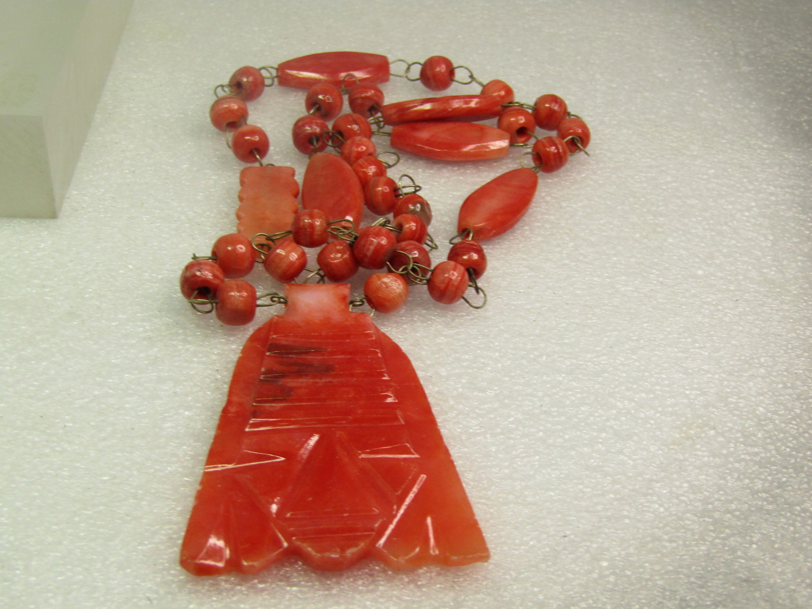 Vintage Carved Orange Quartz Tribal Necklace, 24", 1970's - 6