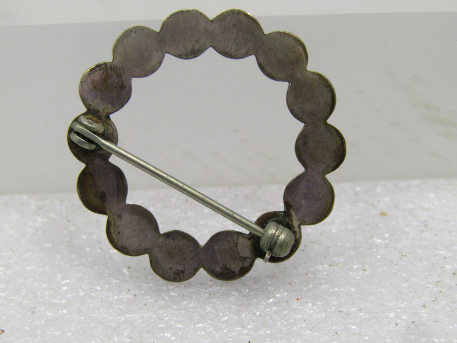 Vintage Sterling Southwestern/Zuni Turquoise Brooch, Circle, 1960's-1970's. Snake Eye Cabochons. - 4