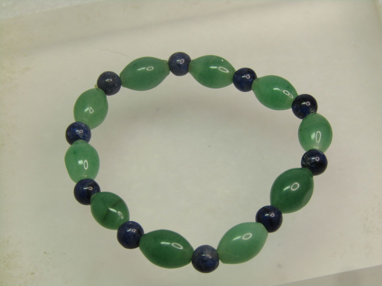 Beaded Jade/Nephrite and Sodalite Beaded Bracelet, Stretch, 1990's-2000's. - 4