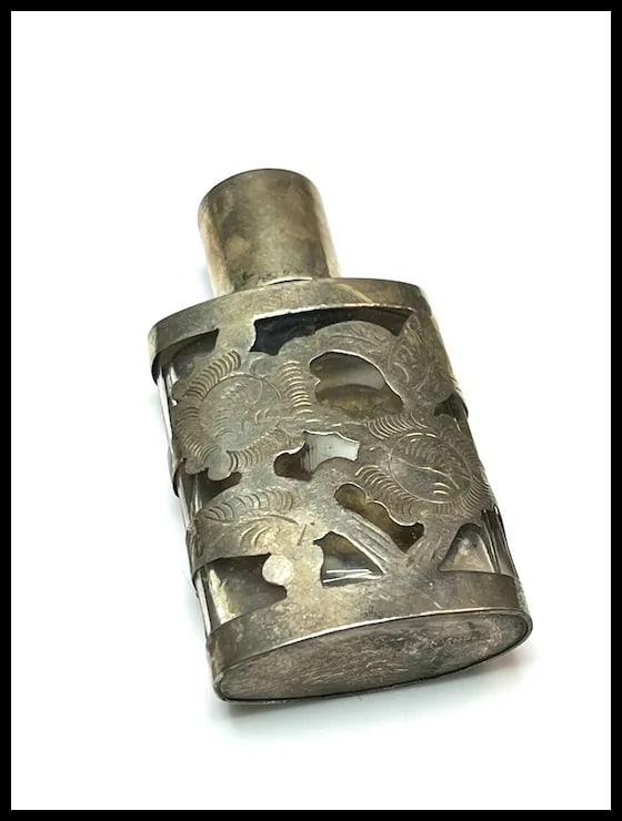 Vintage Sterling Silver and Glass Perfume Bottle - 7
