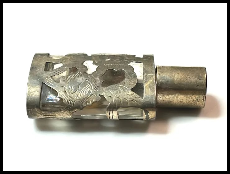 Vintage Sterling Silver and Glass Perfume Bottle - 8