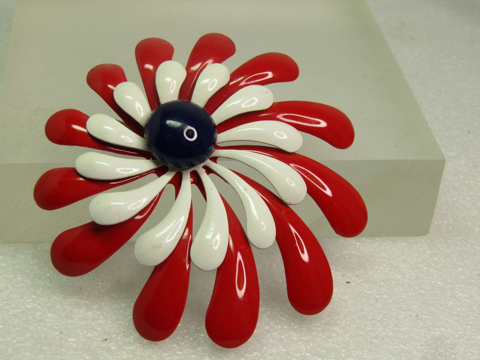 Vintage Enameled Red/White/Blue Blossom Brooch, 1960's-1970's - 2