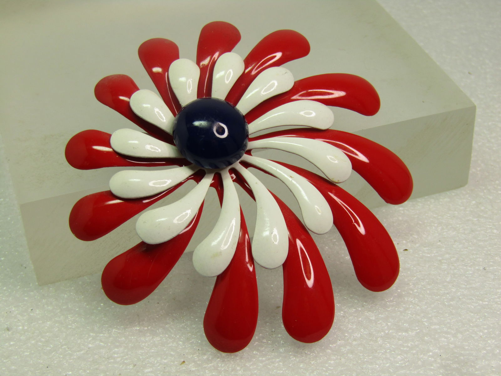 Vintage Enameled Red/White/Blue Blossom Brooch, 1960's-1970's - 3