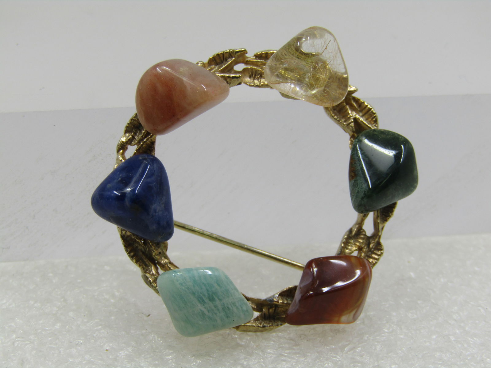 Vintage Polished Stone Circle Brooch, 1960's-1970's - 2