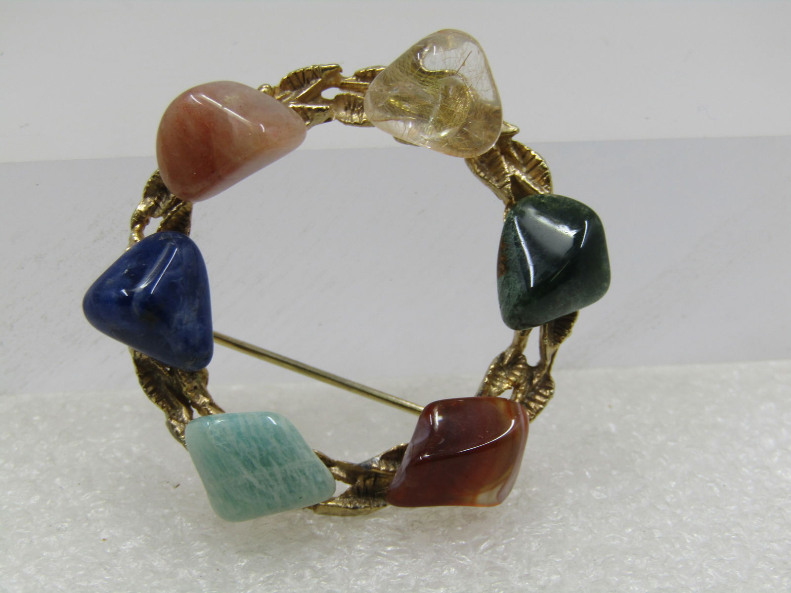 Vintage Polished Stone Circle Brooch, 1960's-1970's - 4