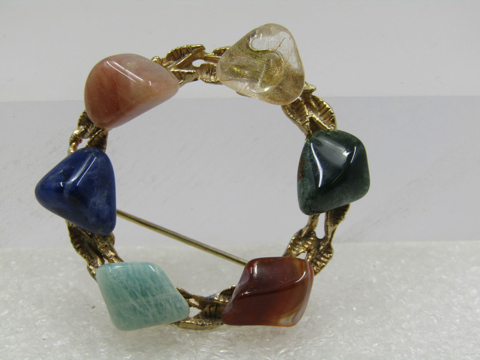 Vintage Polished Stone Circle Brooch, 1960's-1970's - 5