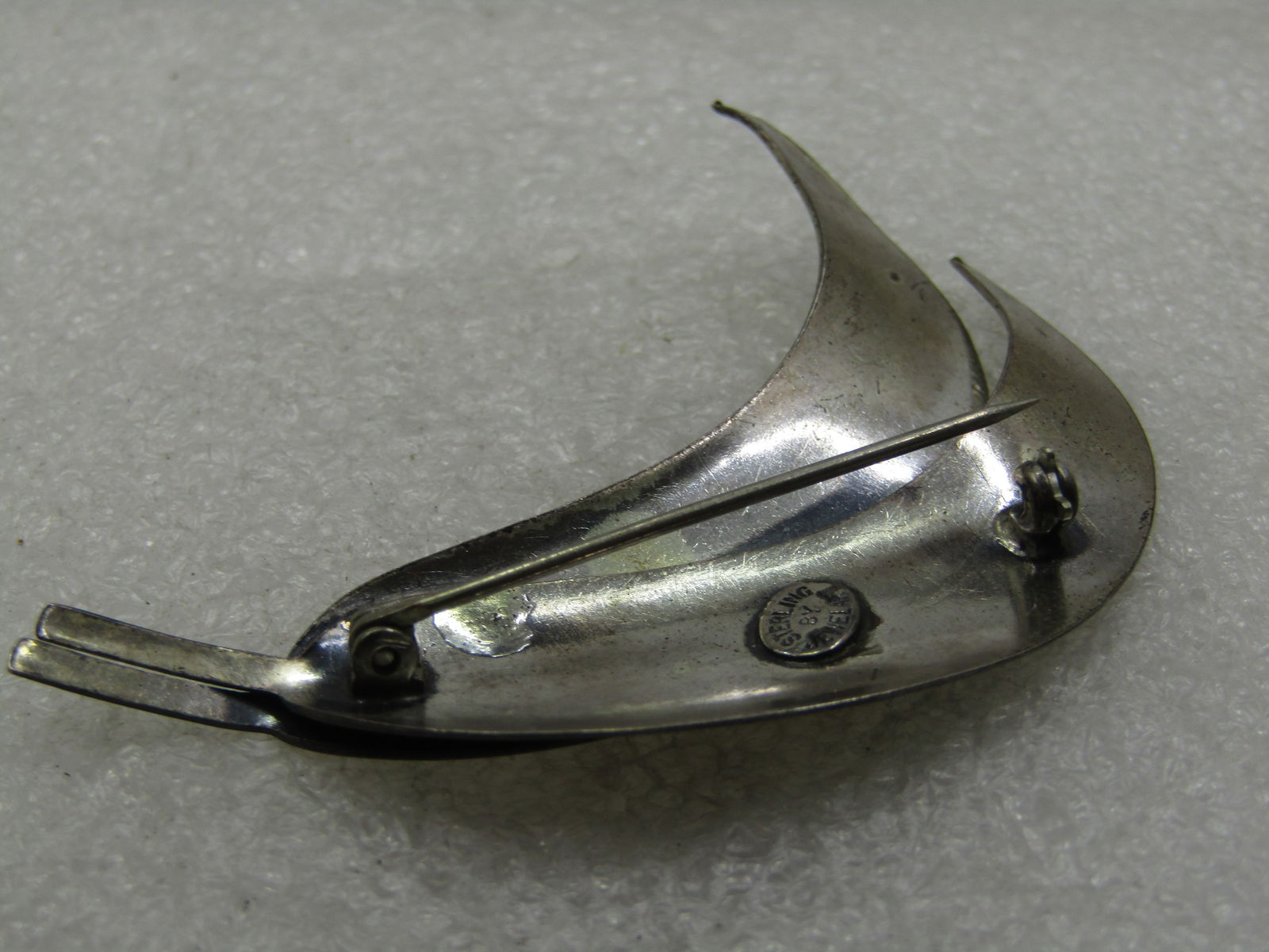 Vintage Sterling Double Leaf Brooch, Signed Jewelart, Mid-Century - 5