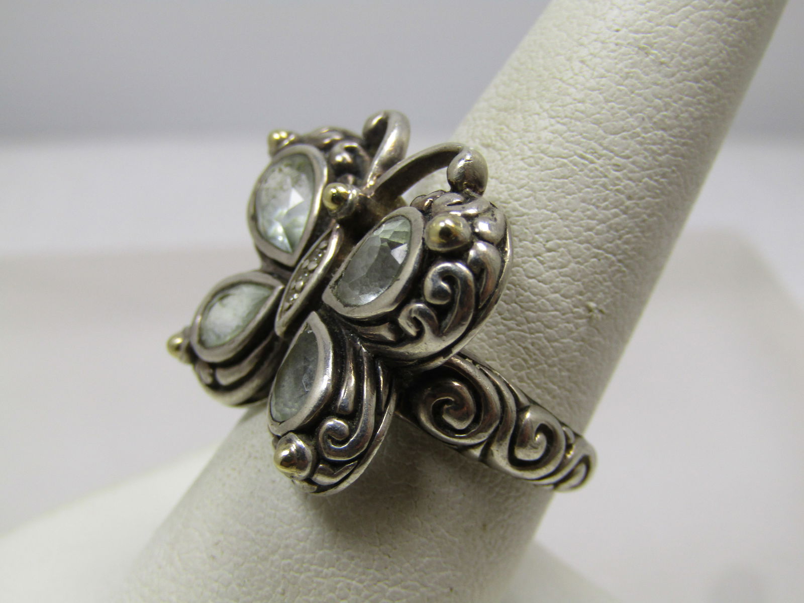 Sterling 14kt White Topaz Butterfly Ring, Sz. 8.5 Signed, 2000's - 2