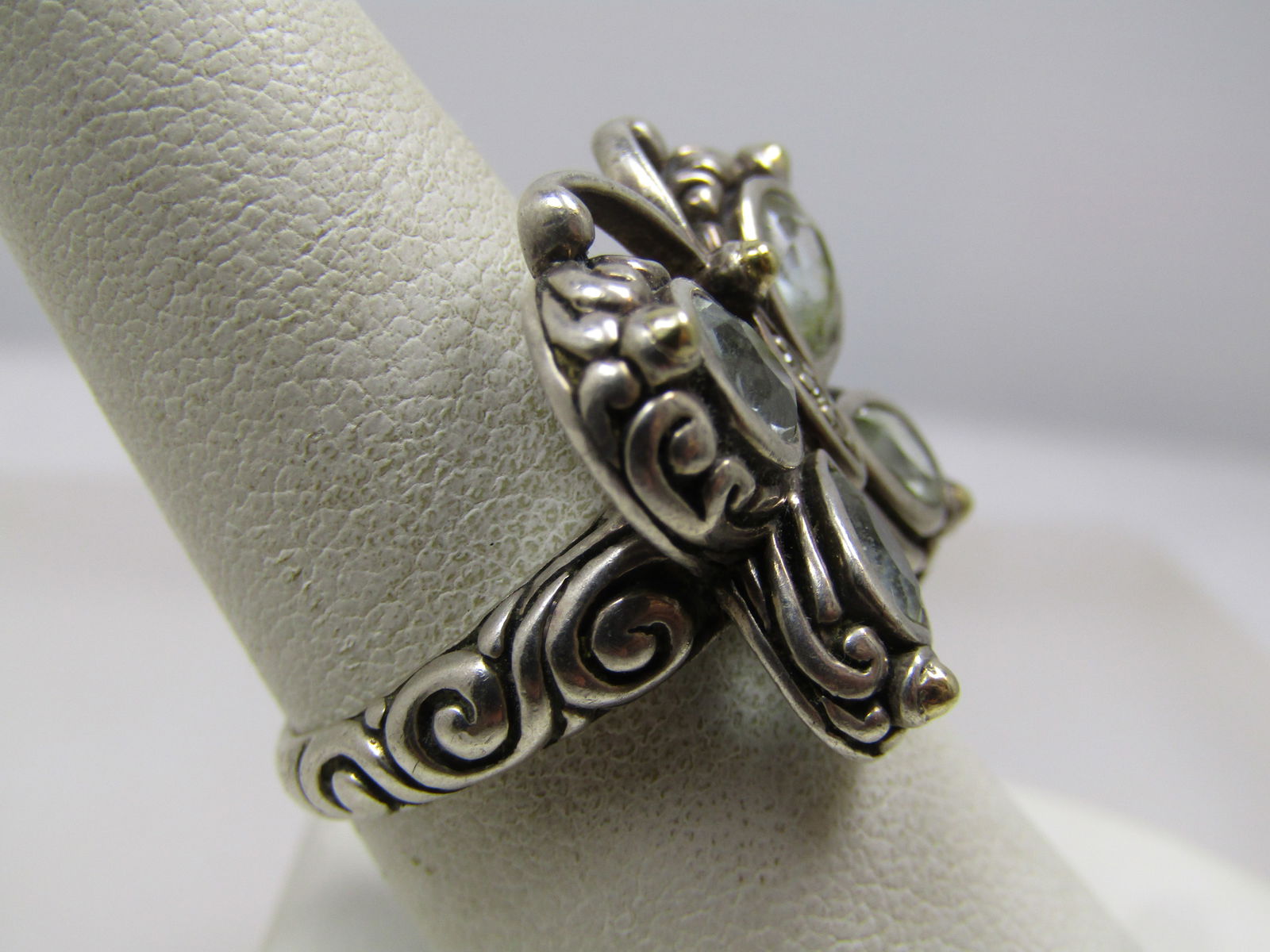 Sterling 14kt White Topaz Butterfly Ring, Sz. 8.5 Signed, 2000's - 3