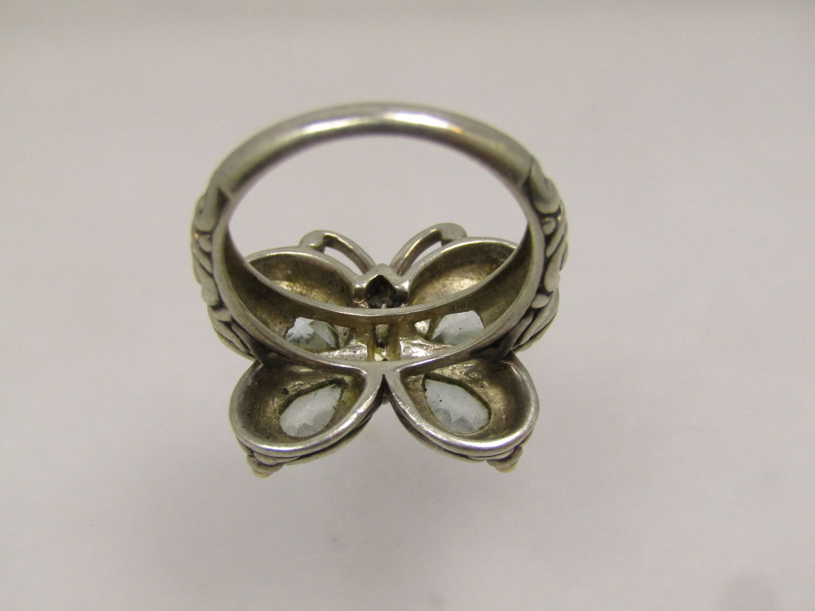 Sterling 14kt White Topaz Butterfly Ring, Sz. 8.5 Signed, 2000's - 4