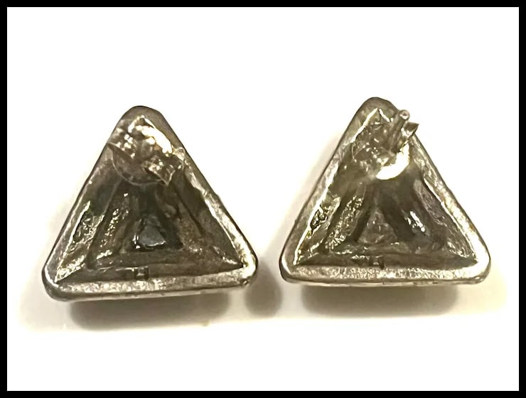 Vintage Sterling Silver, Marcasite, Black Onyx Triangle Post Earrings - 3