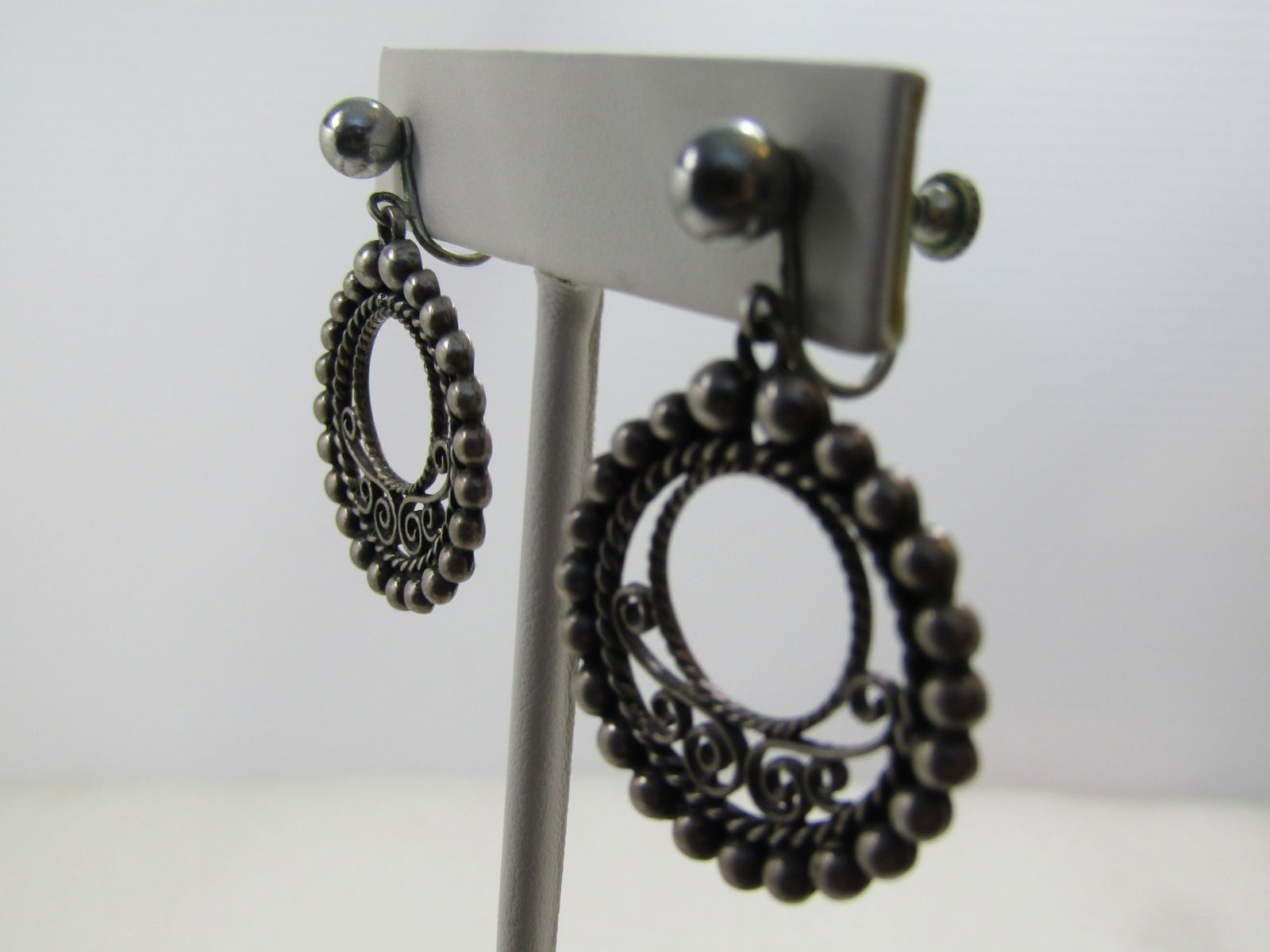 Vintage Sterling Filigee Srop Earrings,Southwestern Vibe, Screwback, 1940's-1950's - 2