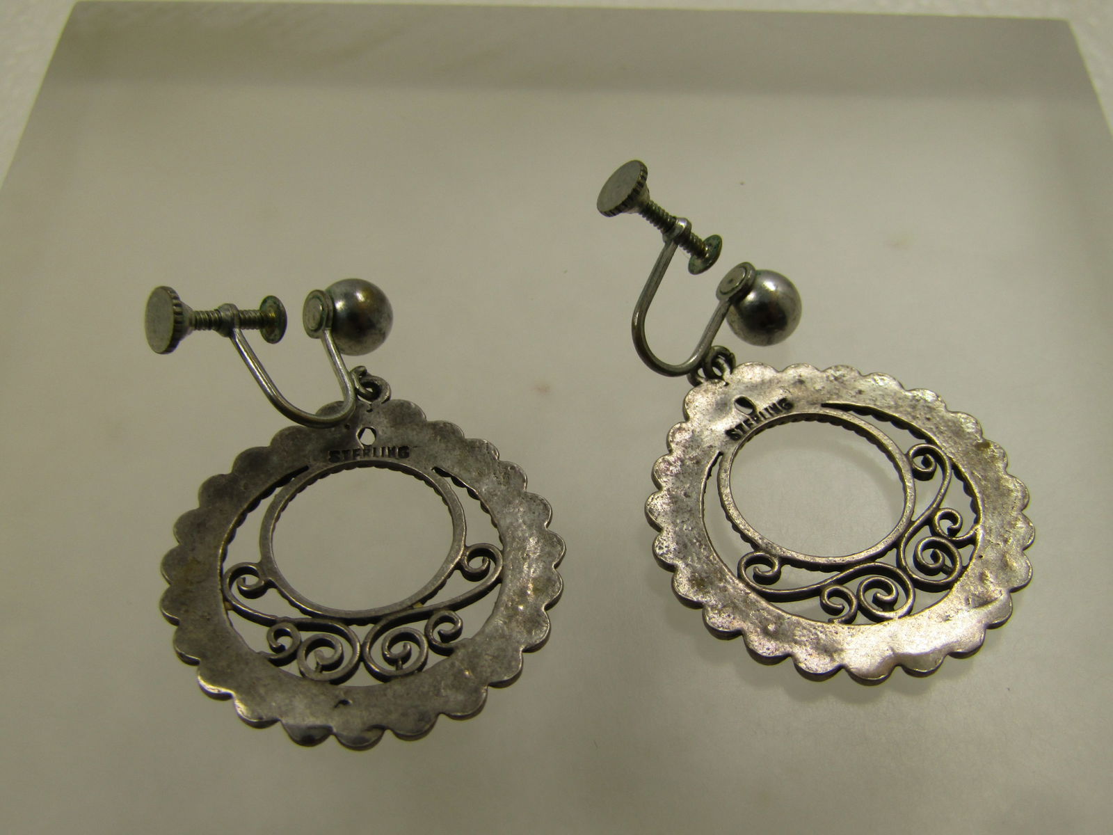 Vintage Sterling Filigee Srop Earrings,Southwestern Vibe, Screwback, 1940's-1950's - 6