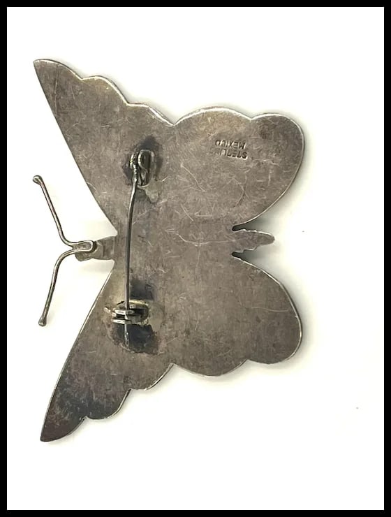 Large Sterling Silver & Abalone Butterfly Pin Brooch Signed Mexico - 4