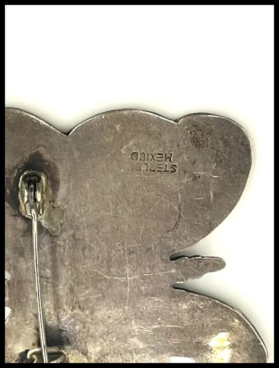 Large Sterling Silver & Abalone Butterfly Pin Brooch Signed Mexico - 5