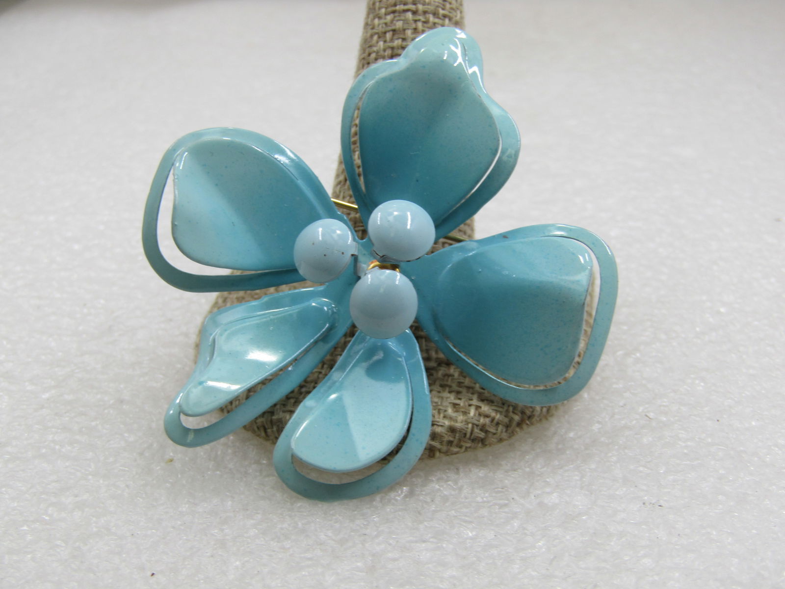 Vintage Enameled Aqua Floral Brooch, 1960's, 2.5" - 2