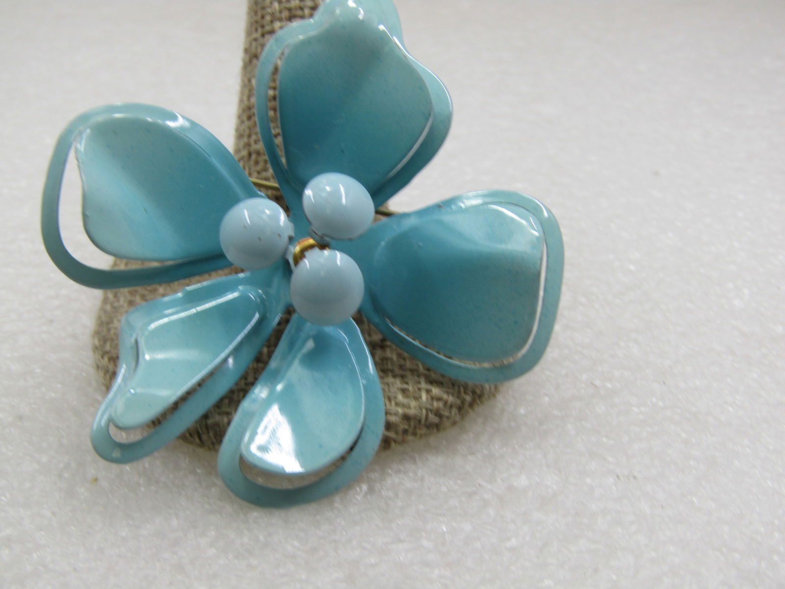 Vintage Enameled Aqua Floral Brooch, 1960's, 2.5" - 3