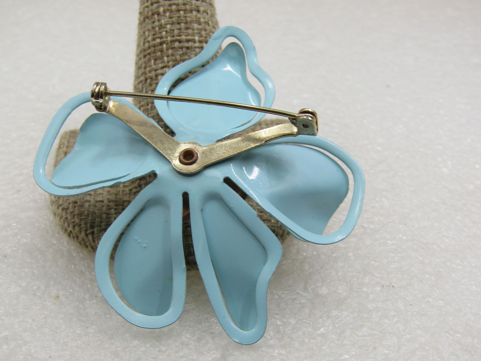 Vintage Enameled Aqua Floral Brooch, 1960's, 2.5" - 4