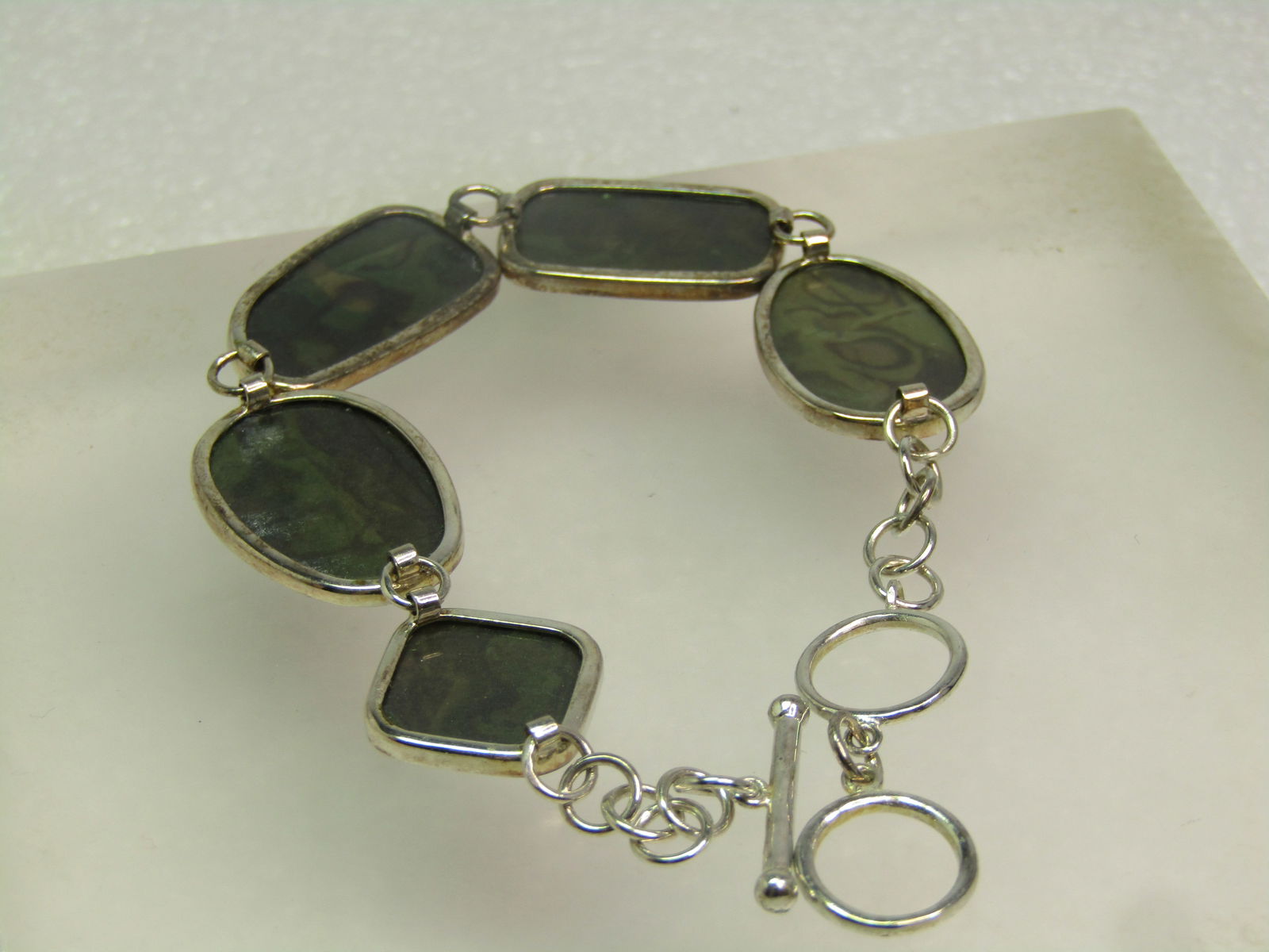 Vintage Sterling Silver Paua Shell Link Bracelet, 8", Signed LUC, 1980's-1990's - 4