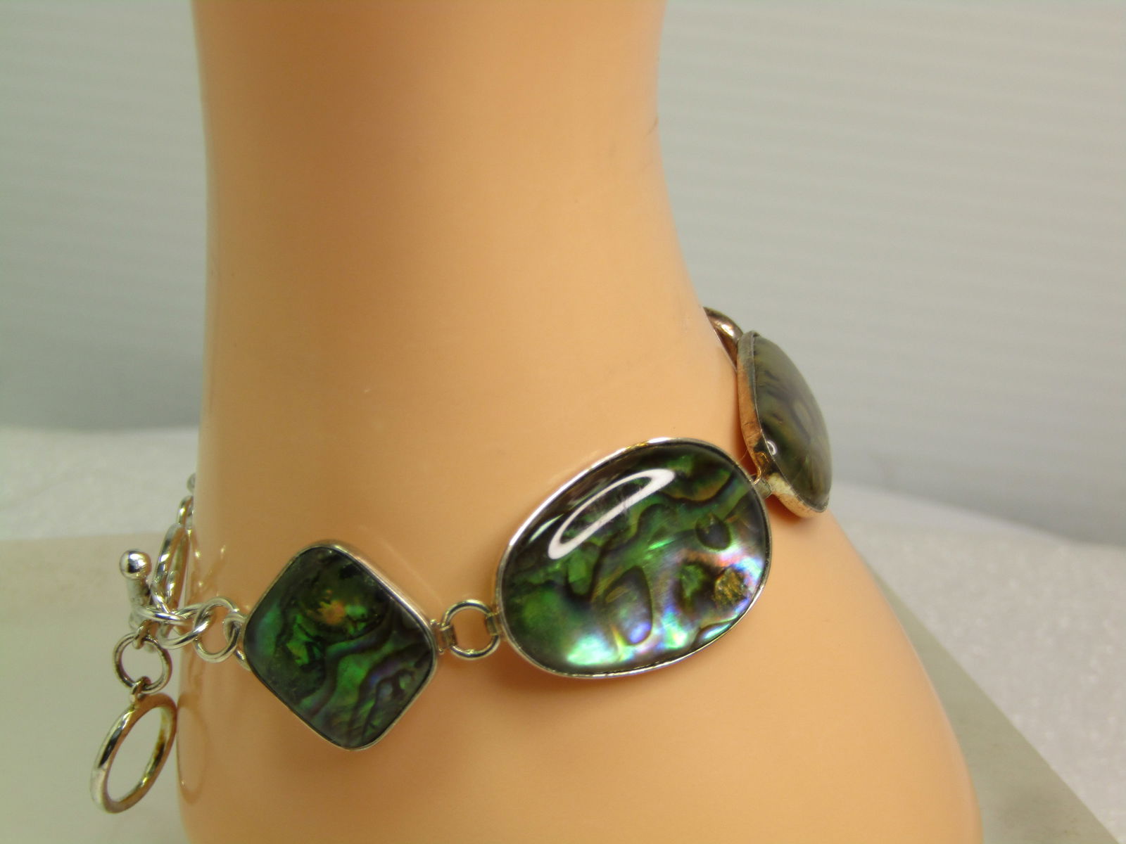Vintage Sterling Silver Paua Shell Link Bracelet, 8", Signed LUC, 1980's-1990's - 7