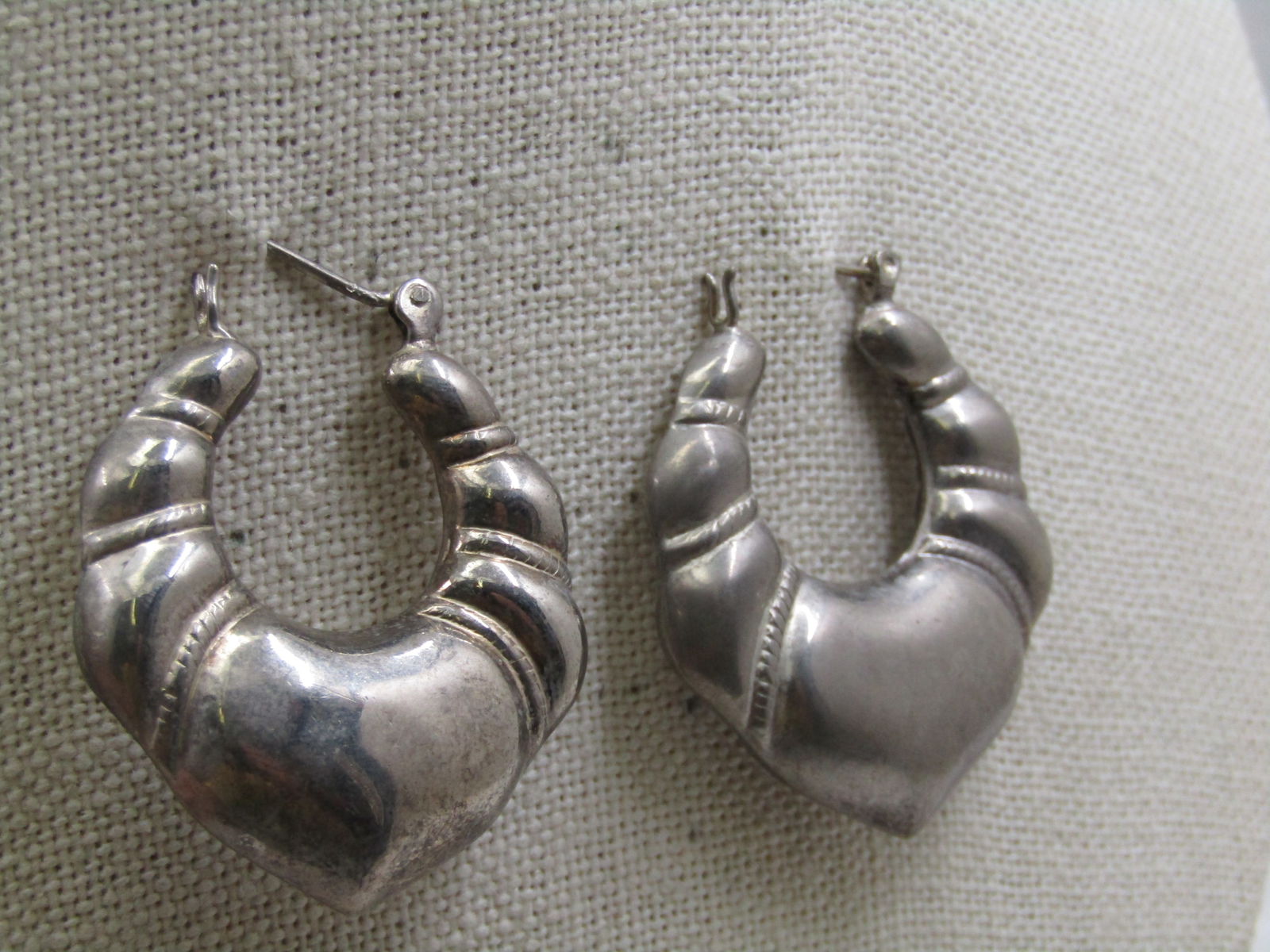 Vintage Sterling Puffy Ridged Pierced Earrings, 1960's-1980's, 1.5", Boho - 2