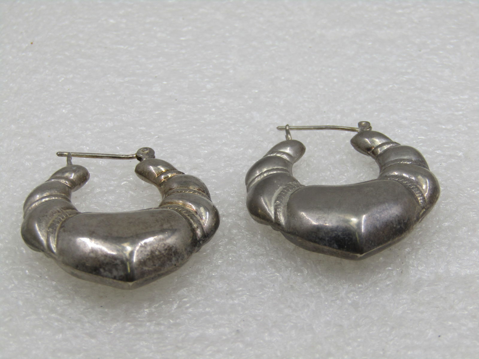 Vintage Sterling Puffy Ridged Pierced Earrings, 1960's-1980's, 1.5", Boho - 4