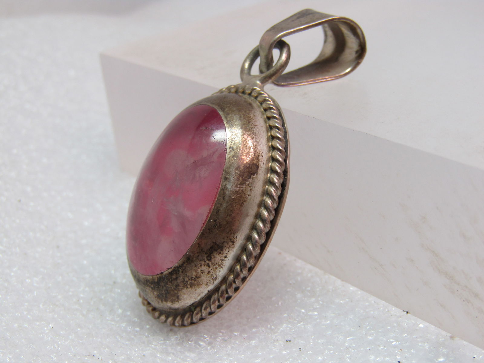 Vintage Sterling Southwesten Pink Quartz Pendant, 1970's-1980's , Mexico - 2