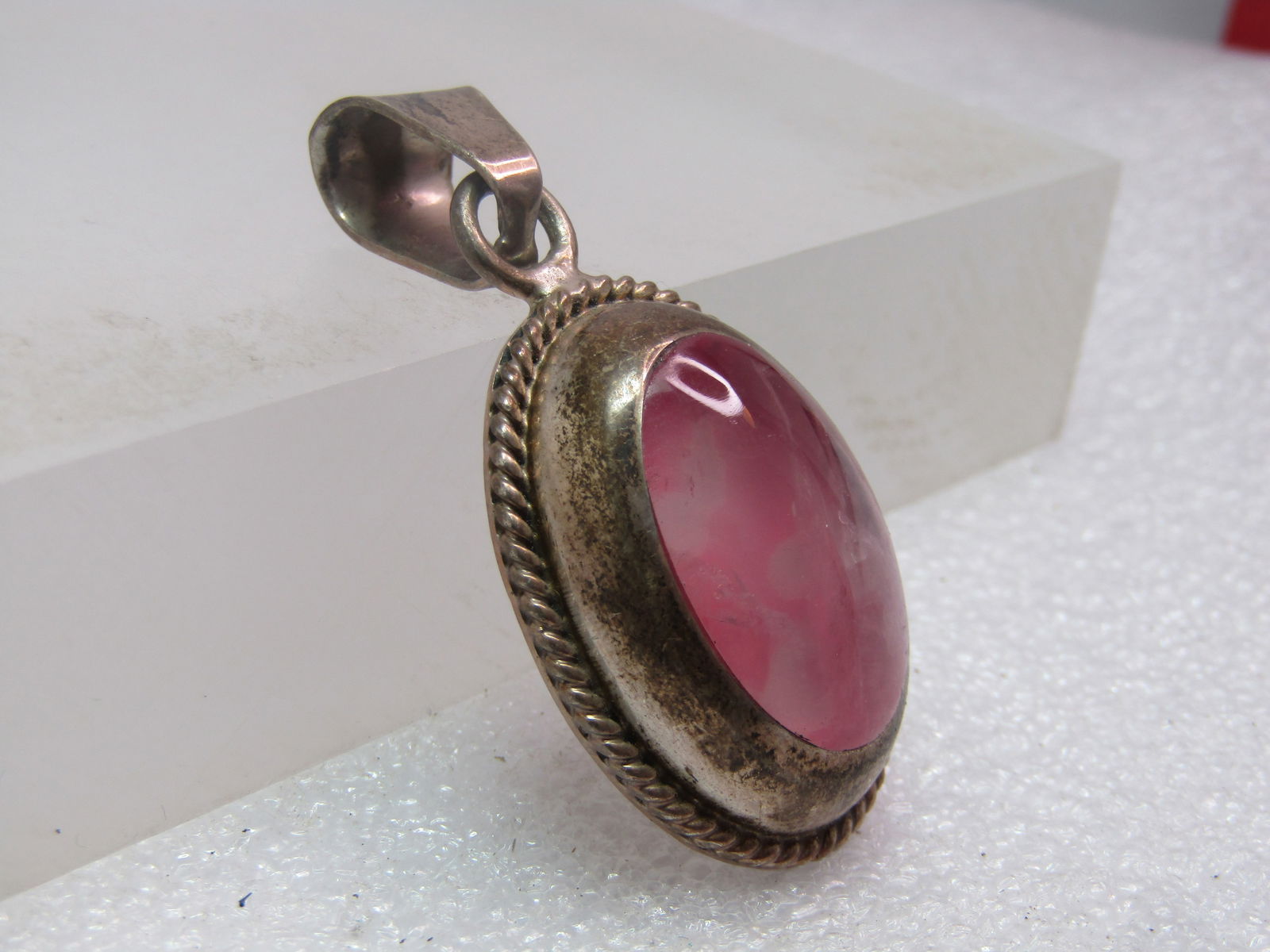 Vintage Sterling Southwesten Pink Quartz Pendant, 1970's-1980's , Mexico - 3