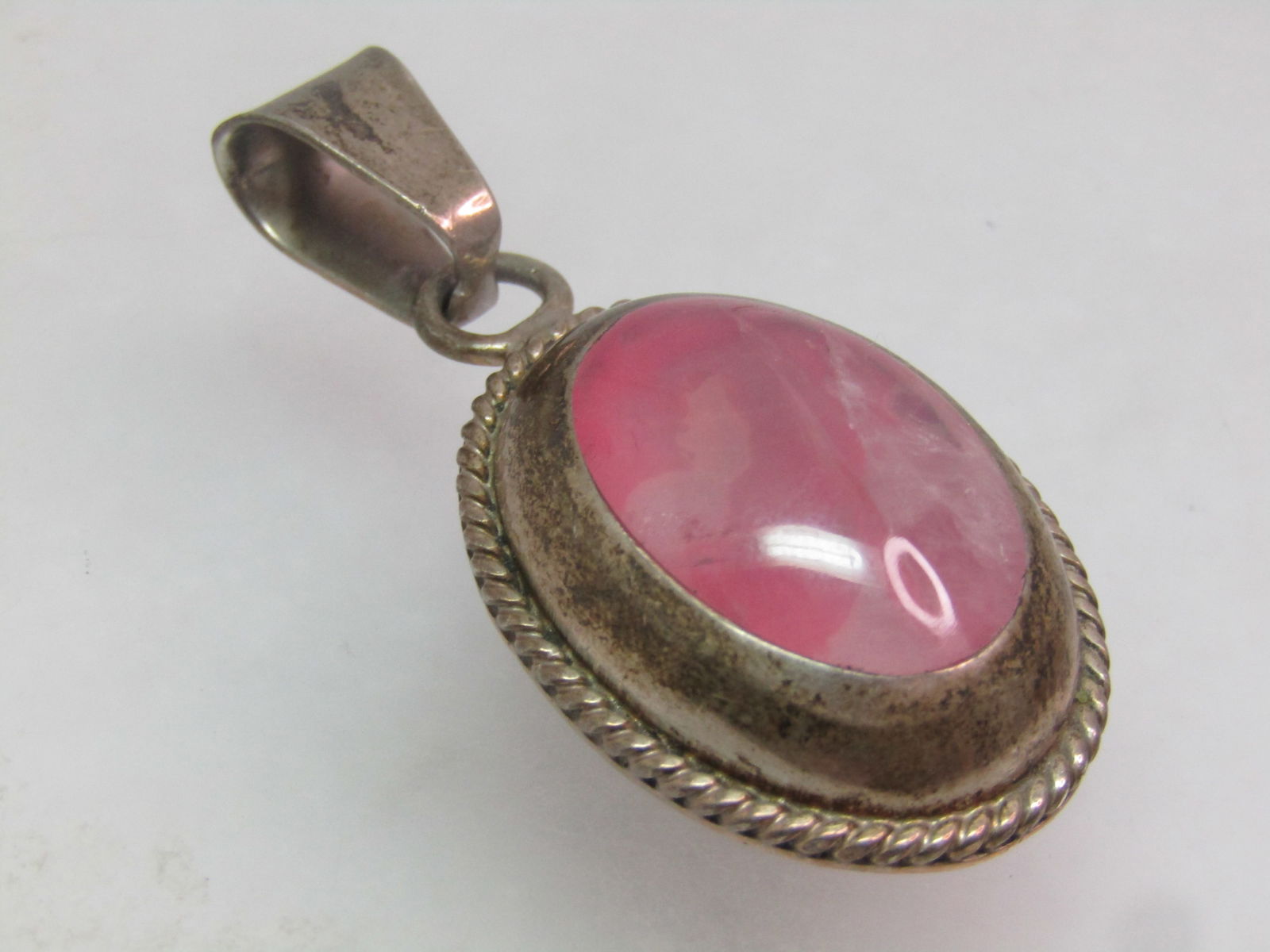 Vintage Sterling Southwesten Pink Quartz Pendant, 1970's-1980's , Mexico - 7