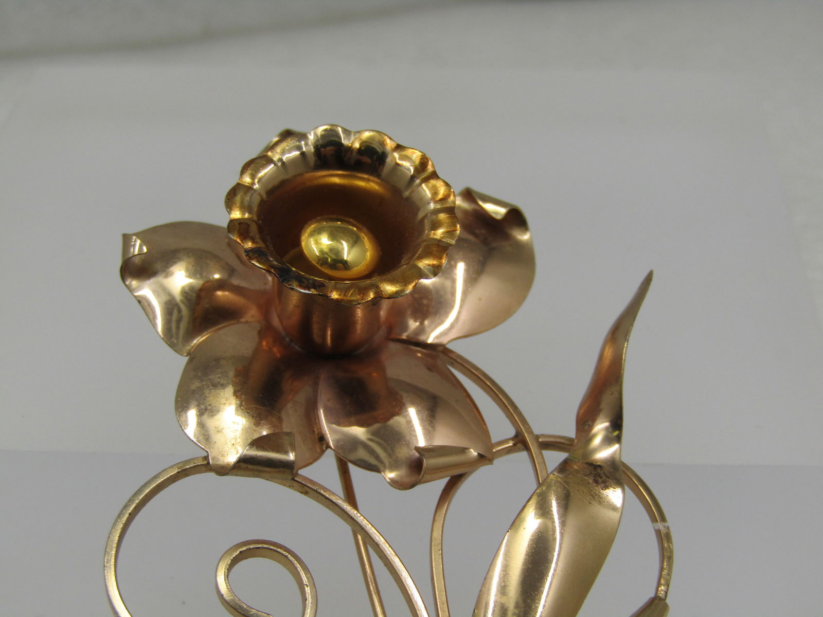 Vintage Coro Sterling Gold Over Floral Brooch, Faux Amber, Mid-Century - 5