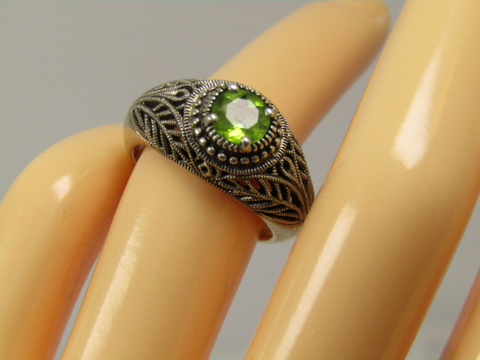 Vintage Sterling Peridot Ring, Sz. 6m Open Filigree, 1980's-1990's - 6