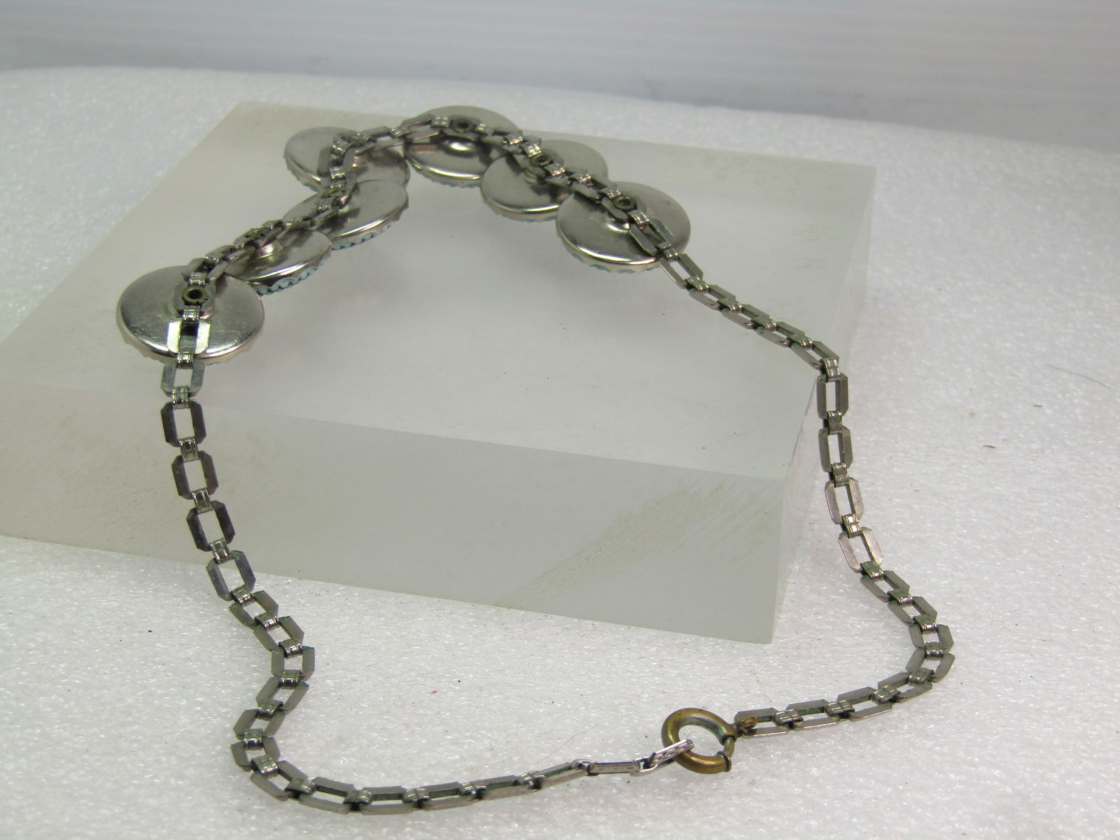 Vintage Pressed Turquoise Glass Tiered Necklace, 15", 1940's - 3