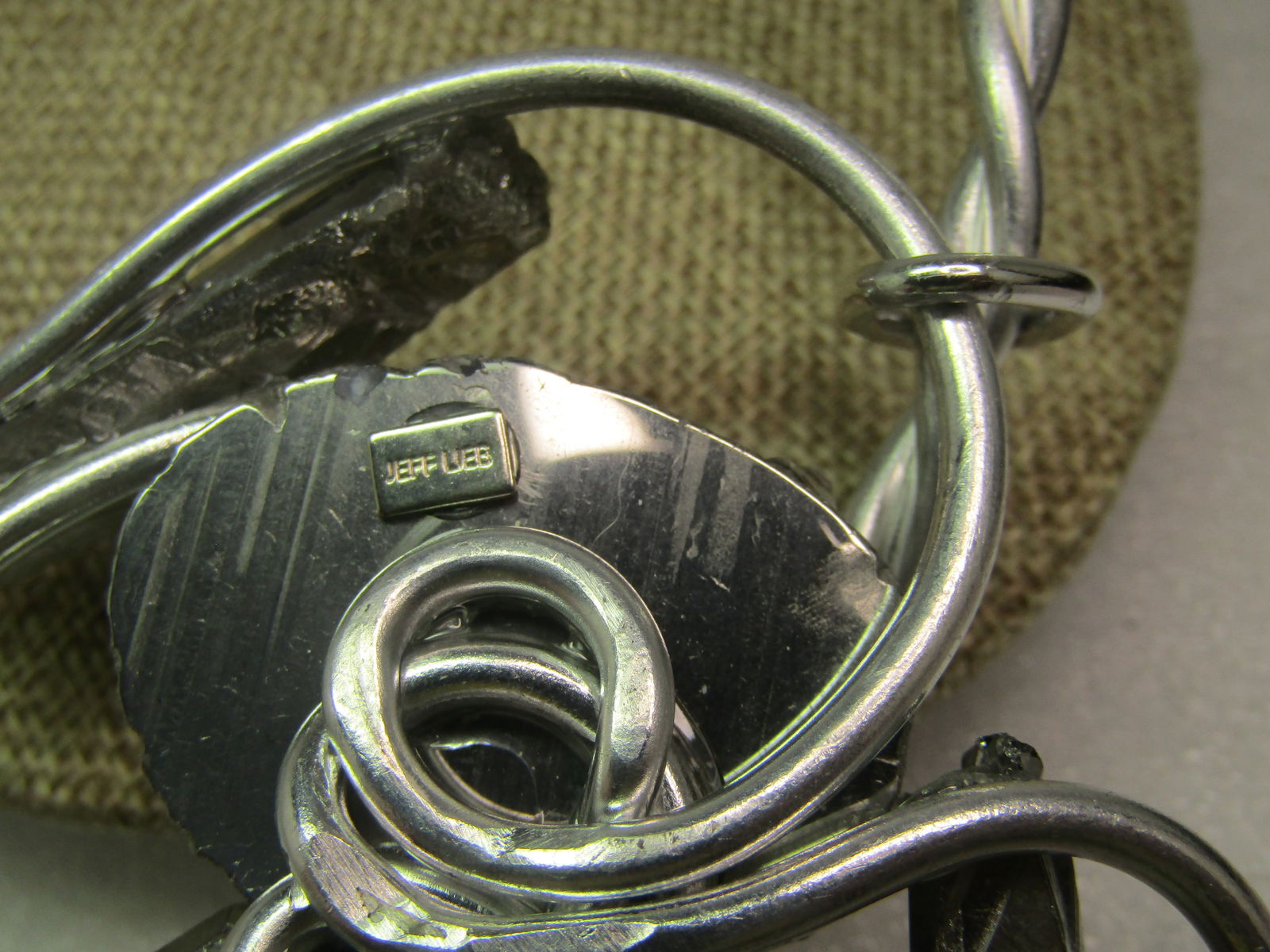 Vintage Jeff Lieb Twisted Collar Art/Mod/Abstract Necklace, 15", Pyrite, Crystals, 1970's-1990's - 4