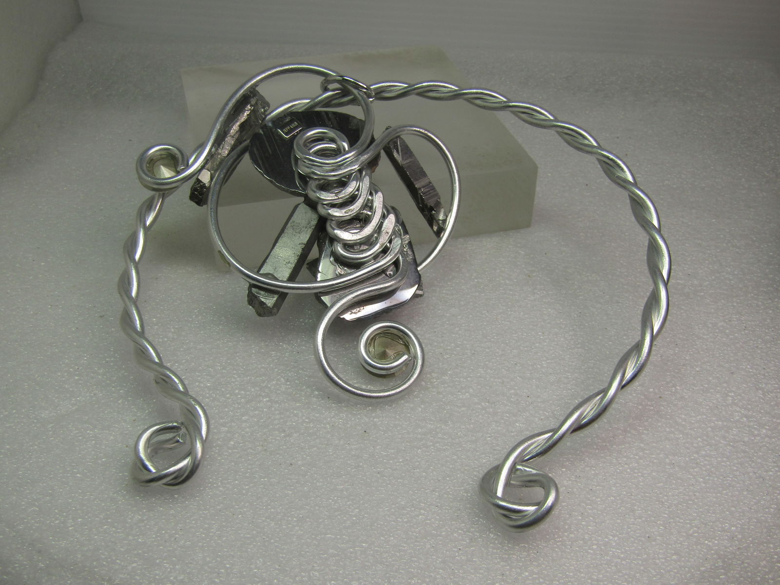 Vintage Jeff Lieb Twisted Collar Art/Mod/Abstract Necklace, 15", Pyrite, Crystals, 1970's-1990's - 7