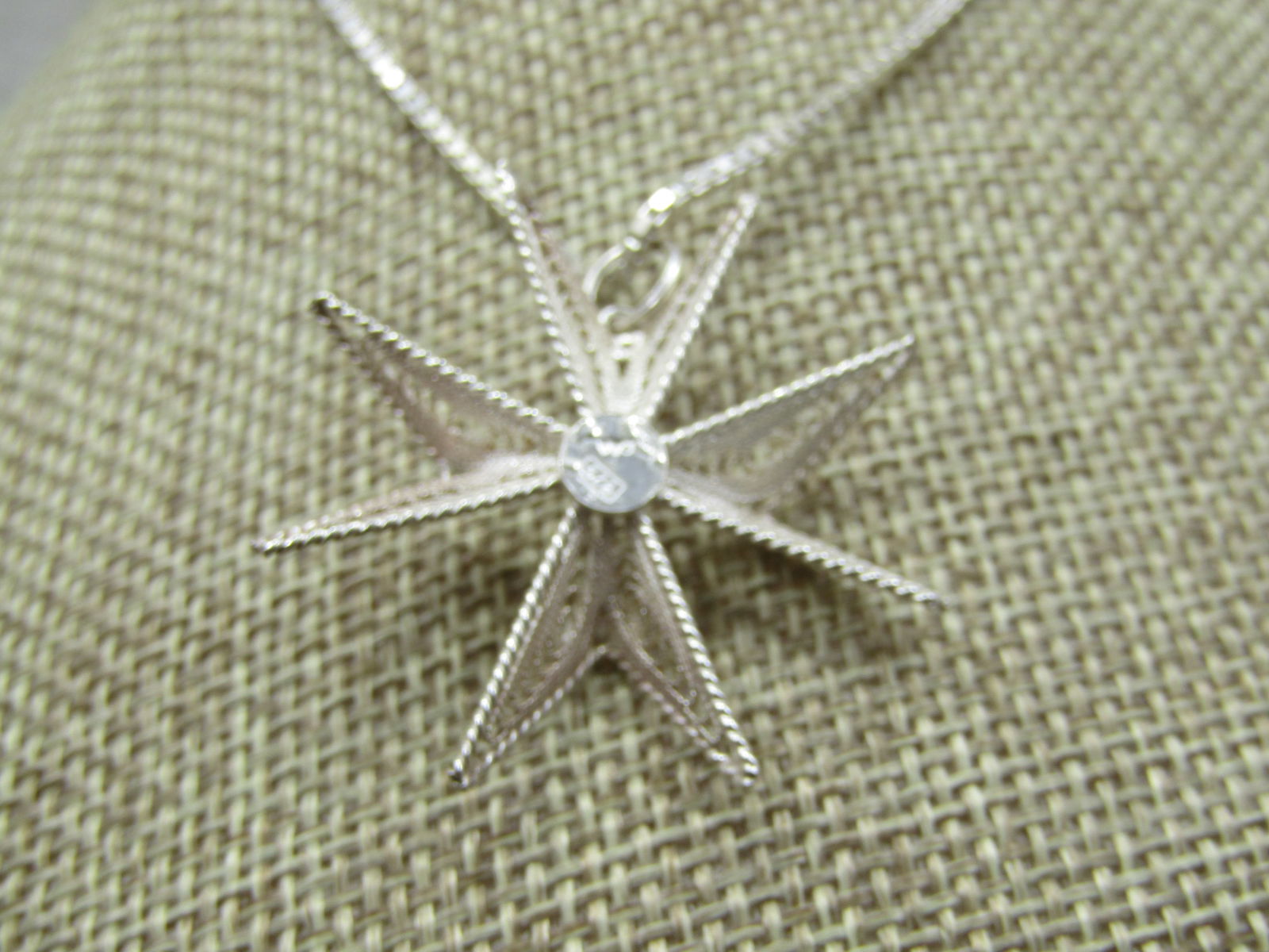 Vintage Sterling Filigree Maltese Cross Necklace, 21.5" Box Chain, Signed - 4