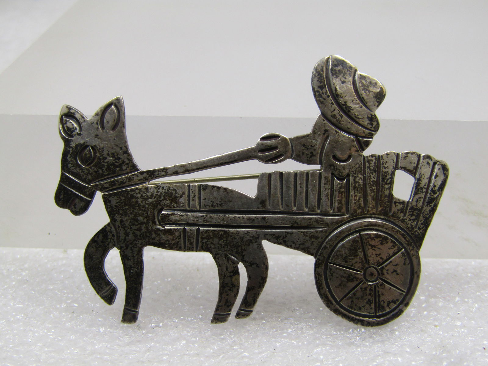 Vintage Sterlnig Horse/Donkey & Cart Brooch with Man, Taxco, MX, 1960's-1970's (1 of 5)