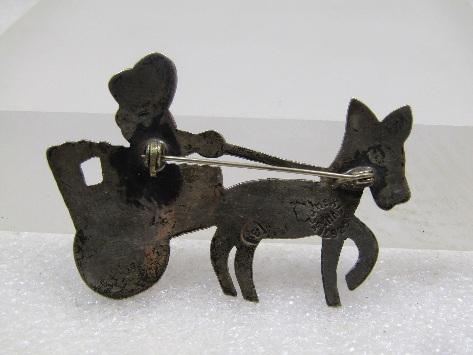 Vintage Sterlnig Horse/Donkey & Cart Brooch with Man, Taxco, MX, 1960's-1970's - 4