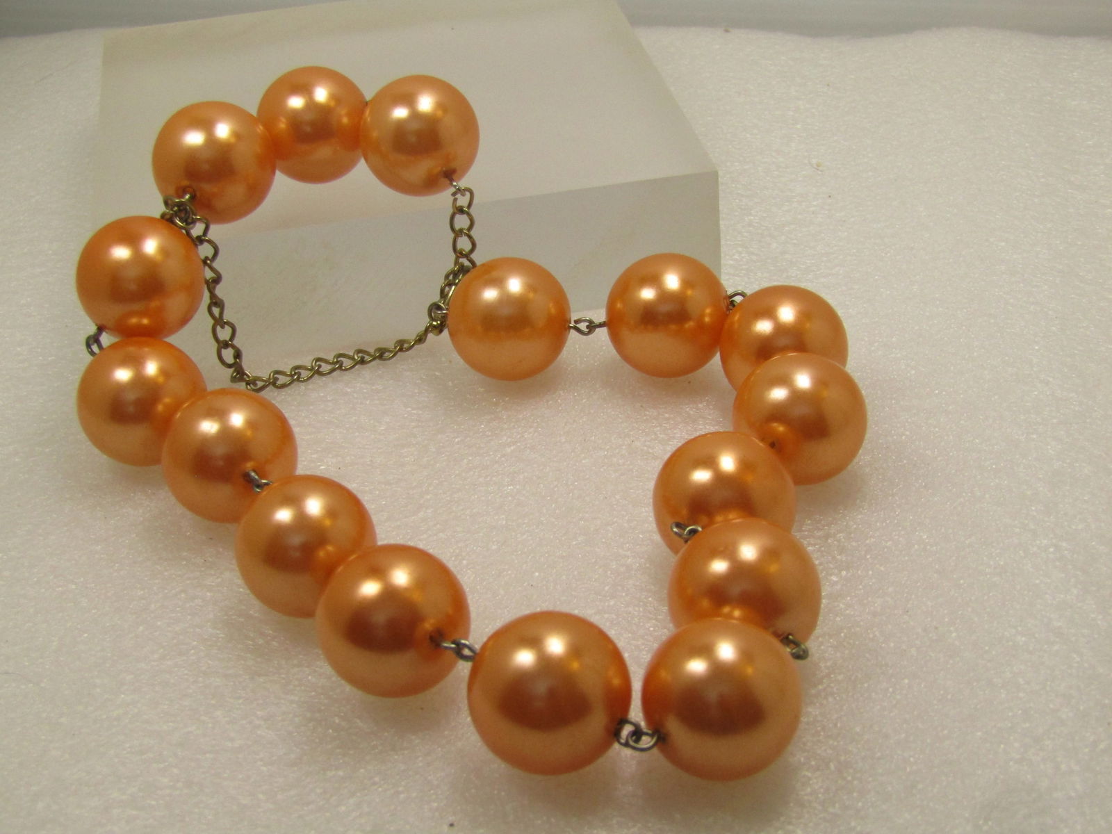 Vintage Orange Faux Pearl Neckalce, 16"-20", 1980's - 5