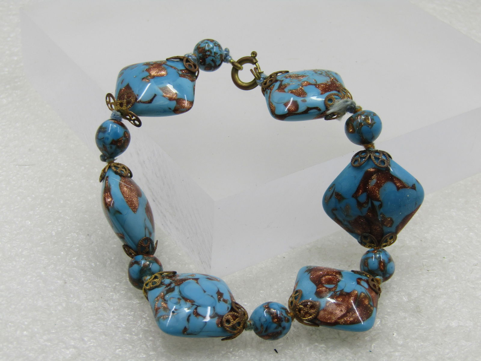 Vintage Murano Art Glass Square Beaded Bracelet, 1930's, 8.5", - 3