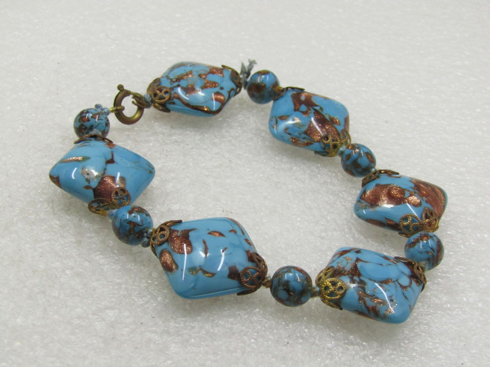 Vintage Murano Art Glass Square Beaded Bracelet, 1930's, 8.5", - 4