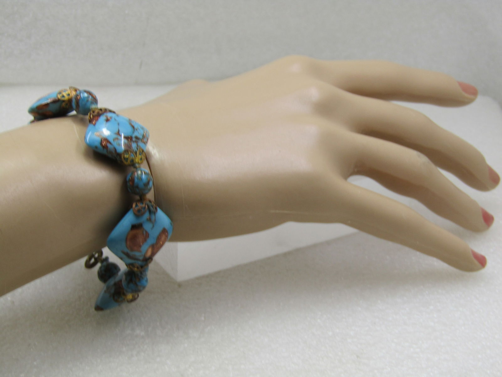 Vintage Murano Art Glass Square Beaded Bracelet, 1930's, 8.5", - 5