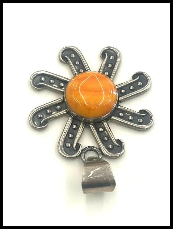 Estate Sun/Flower Mexico Sterling Silver Pendant-HOB - 3