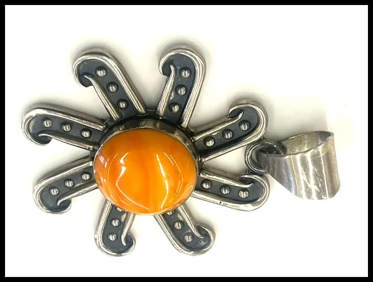Estate Sun/Flower Mexico Sterling Silver Pendant-HOB - 4