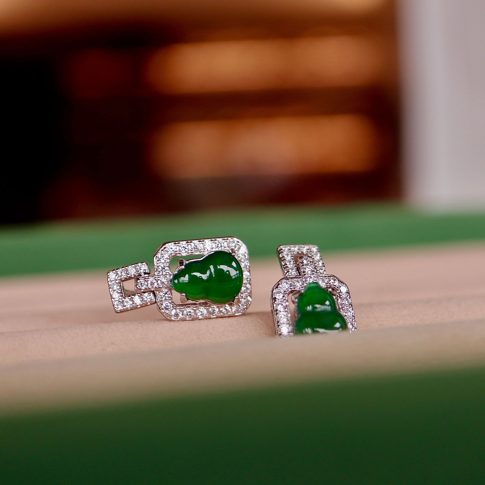 S925 silver natural jadeite stud earrings - 2